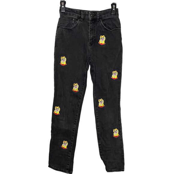 The Ragged Priest Lucky Cat Jeans Black Denim Size 24 Embroidered - Picture 2 of 10